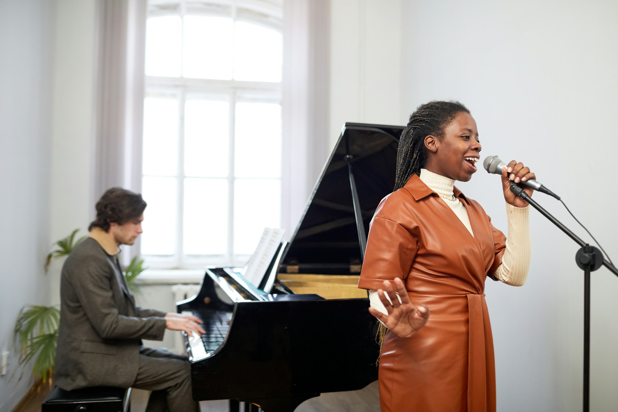 Woman singing a song during performance